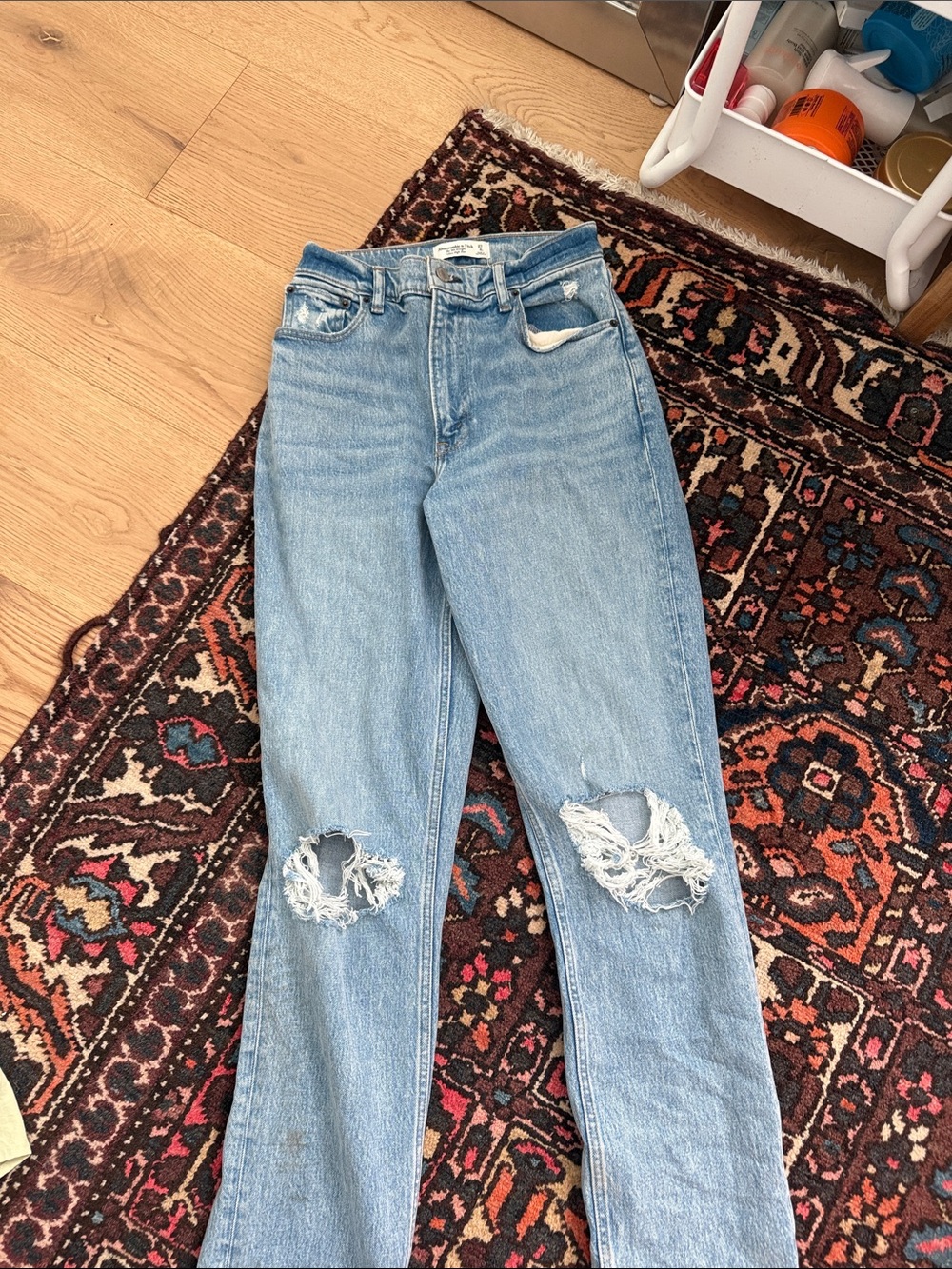 Abercrombie & Fitch Light Blue Distressed Straight Leg Jeans